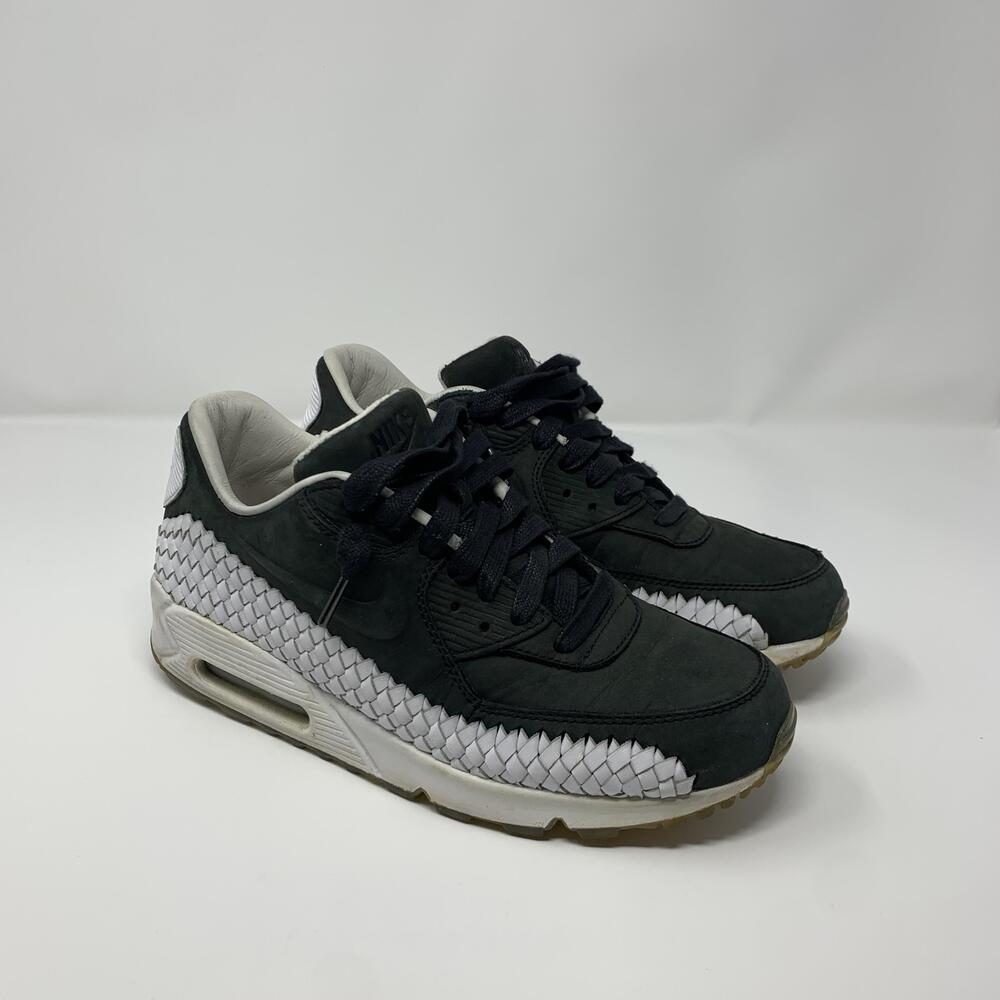 Nike Air Max 90 Woven Shoes Mens Size 8 Black White Leather Low Top Sneakers